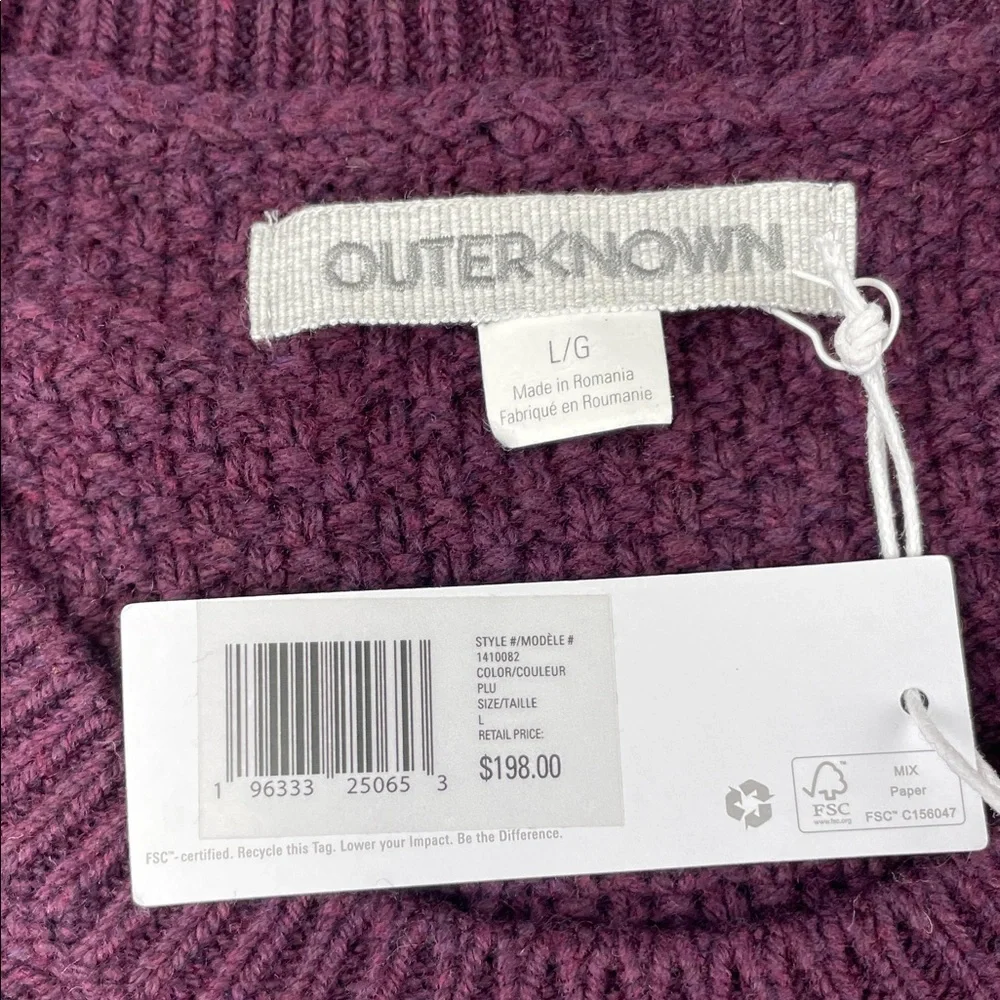 NEW Outerknown L Wool Cotton Harbor Knit Purple Textured Knit Sweater‎